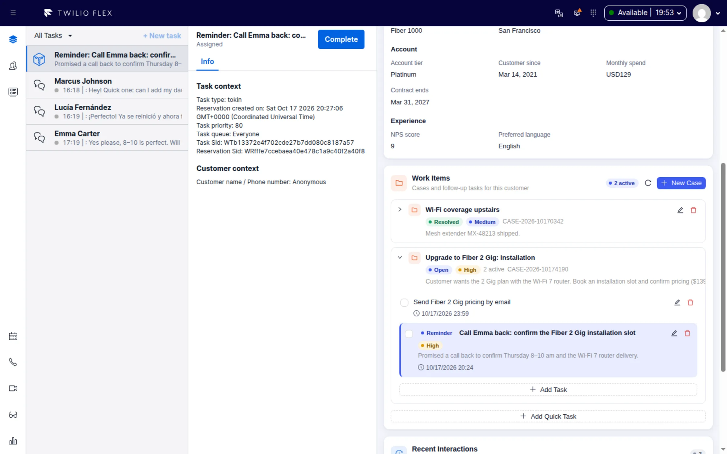 A scheduled follow-up arriving as a Flex task