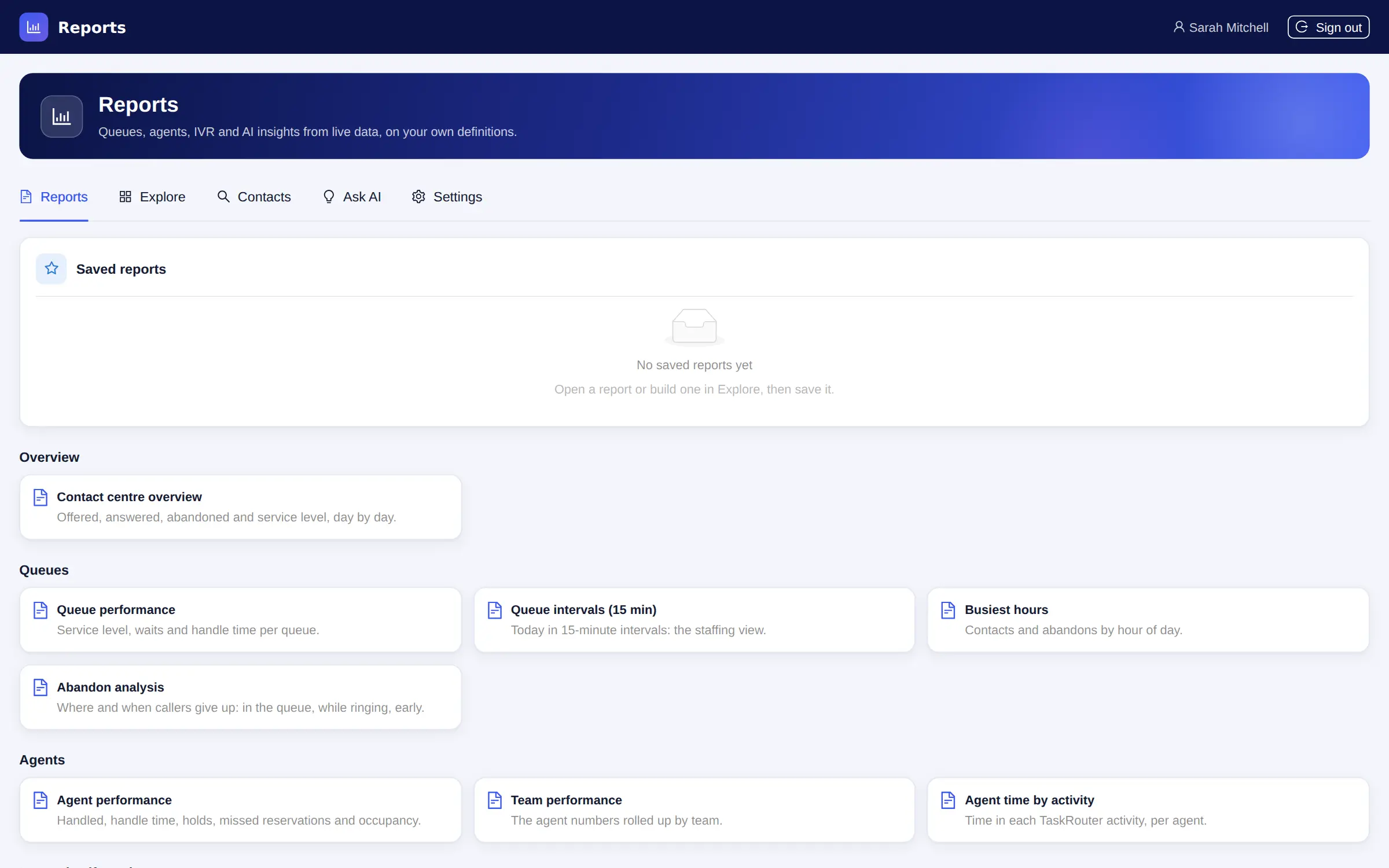 Reports console in a browser tab
